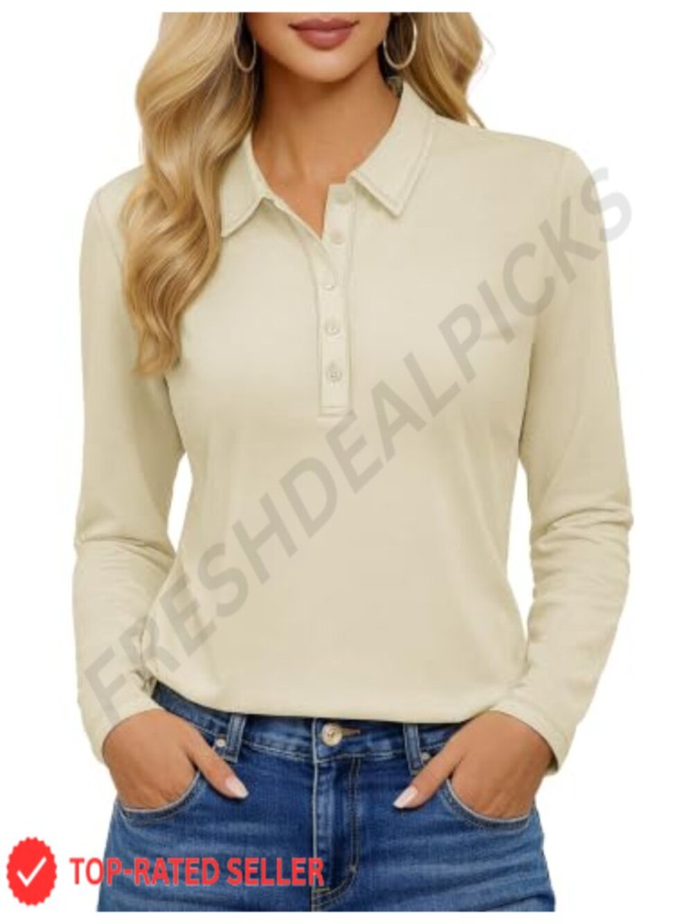 Women's Long Sleeve Polo Shirt 5-Button Collared Golf Top